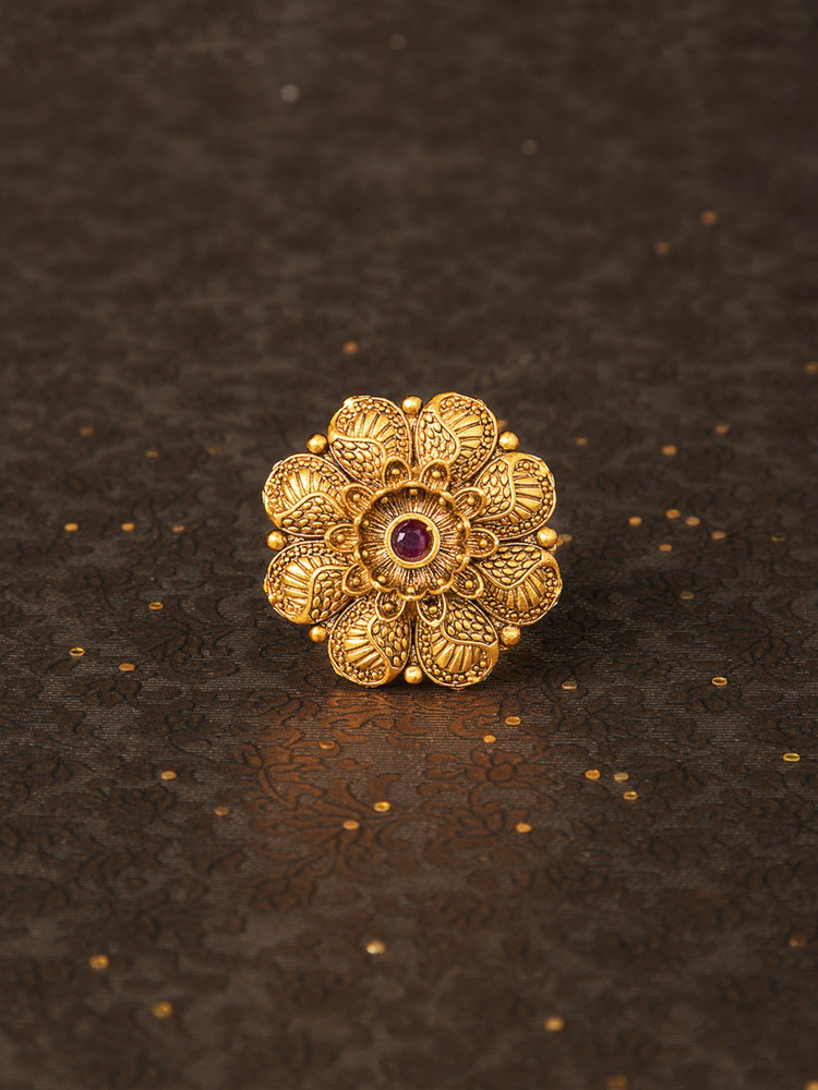 RUBANS Rubans Antique Gold Plated Embellished With Faux Ruby