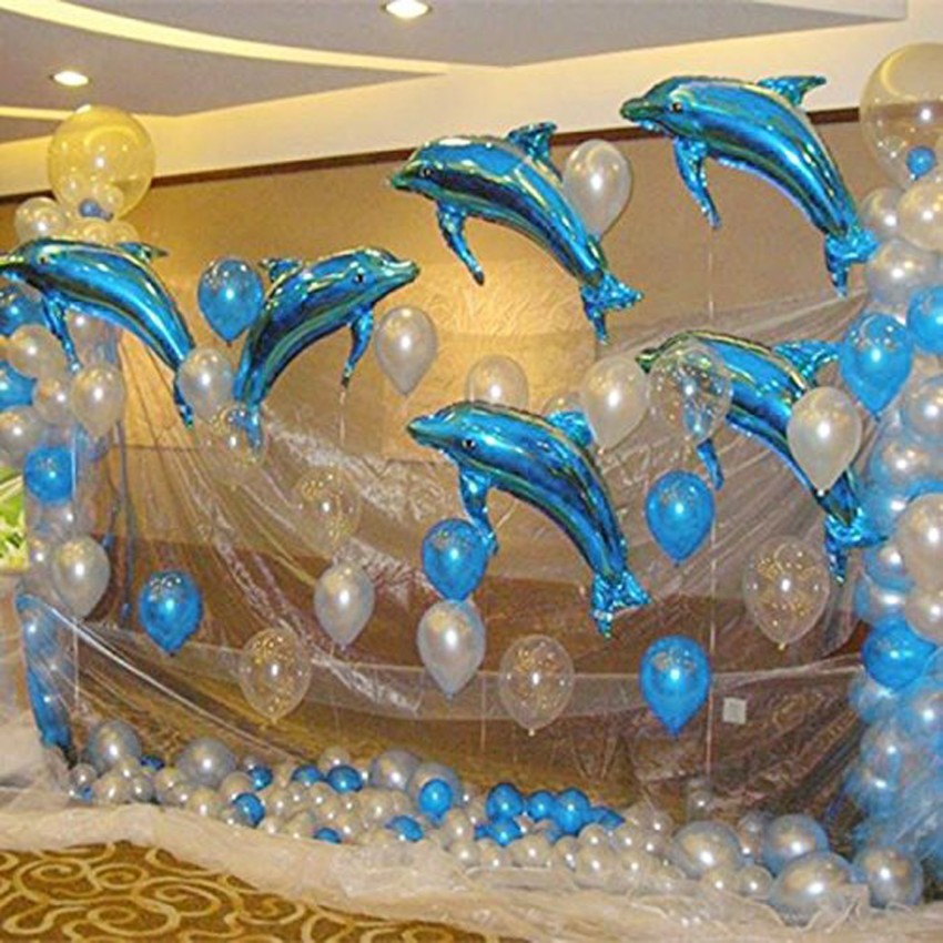 Ocean Theme Party Decorations with Shark Dolphin Foil Balloons - 60PCS