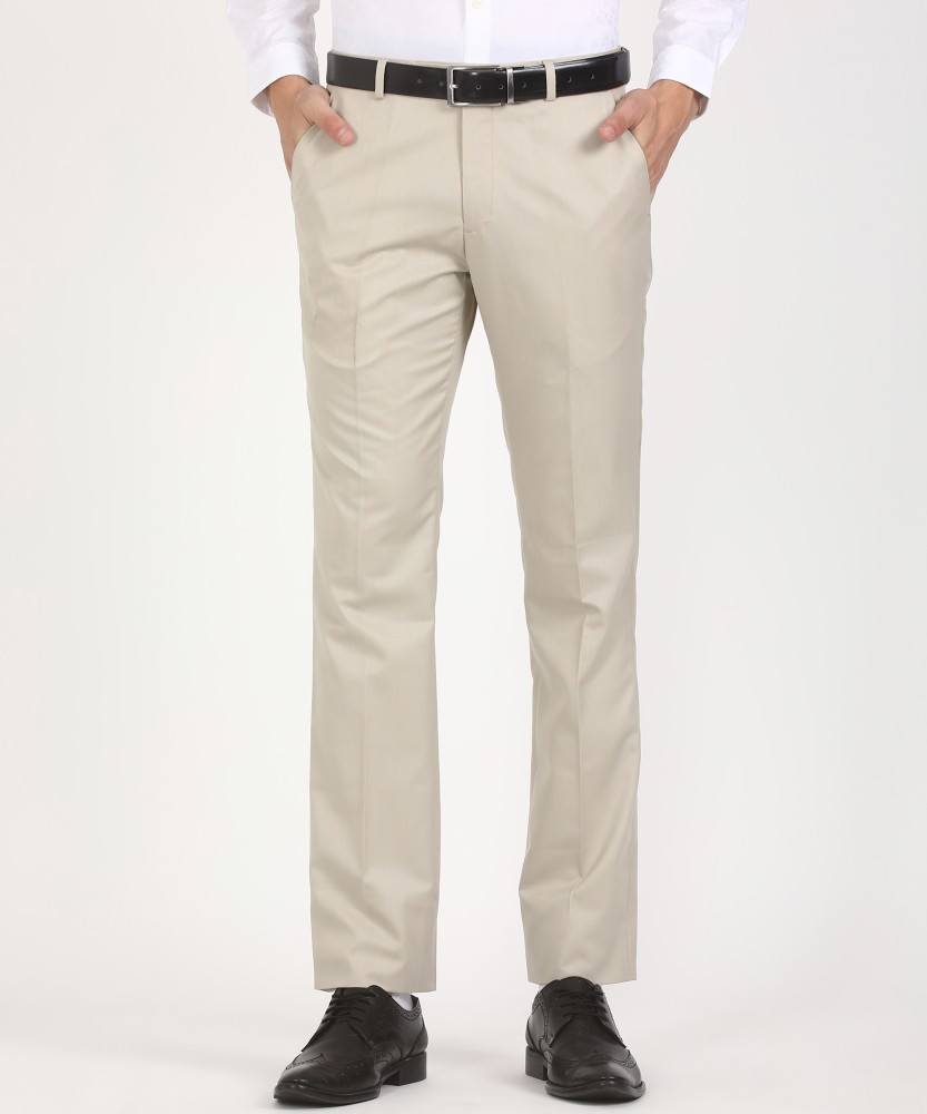 Buy John Miller Men Beige Solid Slim Fit Flat Front Trousers - Trousers for  Men 1574413 | Myntra