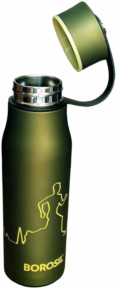 BOROSIL Trek Black 500 ml Flask water Bottle (Pack of 1, Steel)