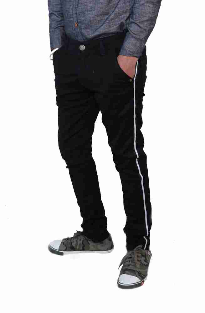 Black jeans with white line hot sale