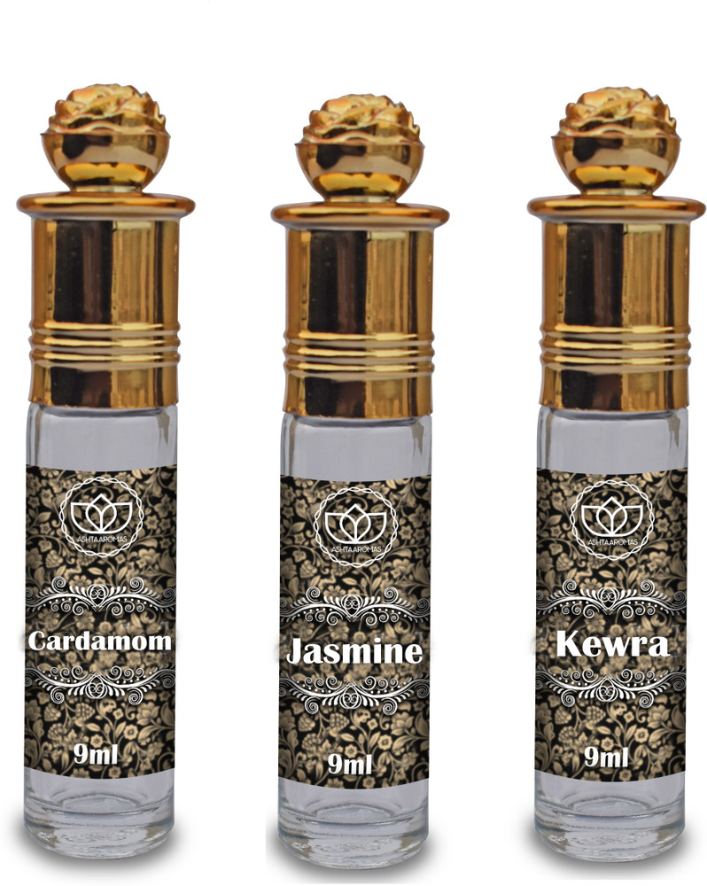 ASHTAAROMAS 3 Fragrances Cardamom Kewra and Jasmine Attar