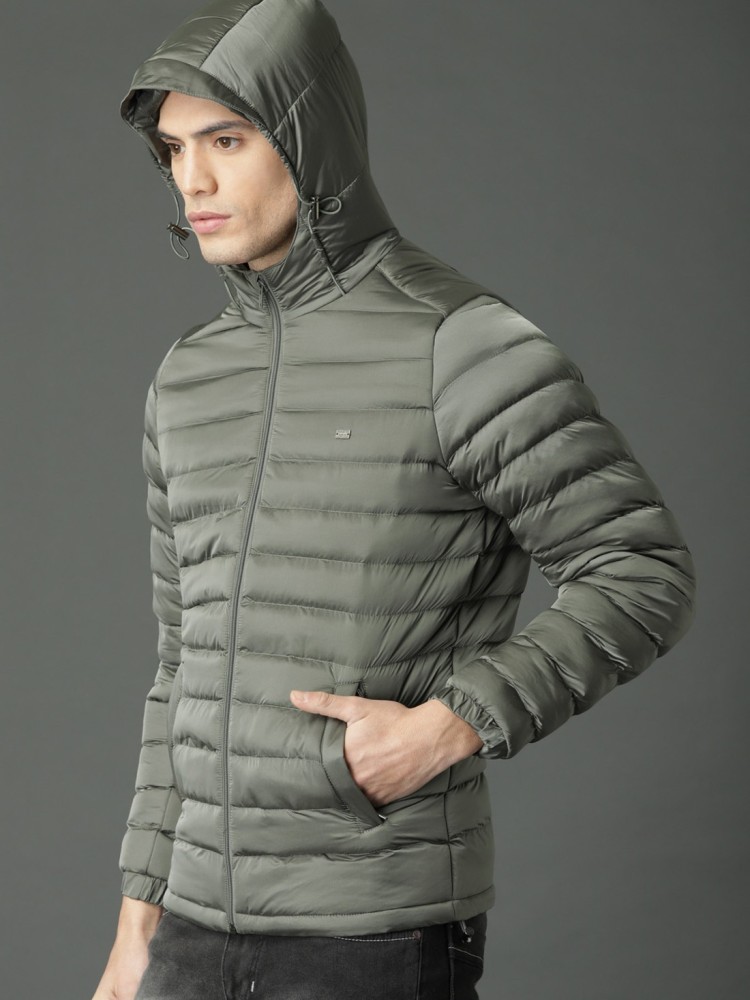 Roadster Men Grey Solid Hooded Padded Jacket