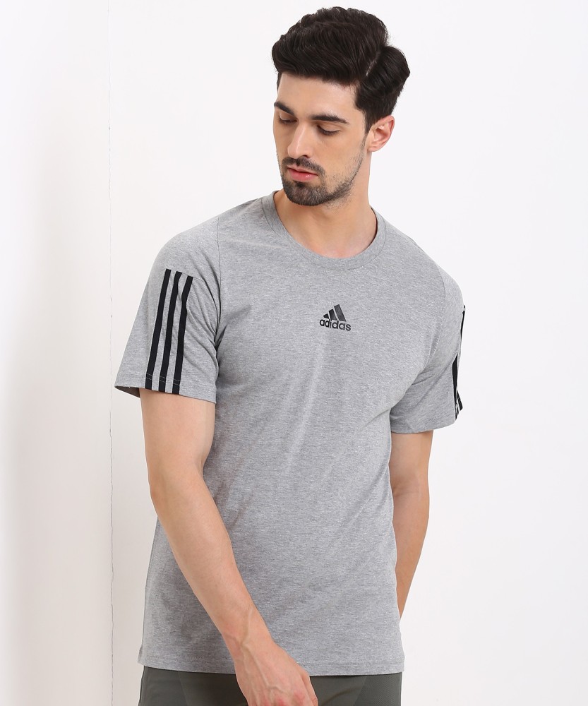 ADIDAS Self Design Men Round Neck Grey T Shirt