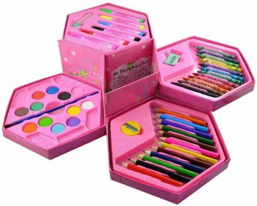 Buy Hexagonal Coloring Box 46 Pcs Painting Drawing Artist Set –