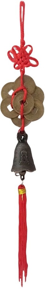 Car Decoration Rear View Mirror Hanging Accessories Feng Shui Lucky Bell  with Wealth Charm 7 Chinese Coins Wealth Ornament; Good Luck, Vastu, Money;  Home, Office Decor Gift Items/Products, Divya Mantra