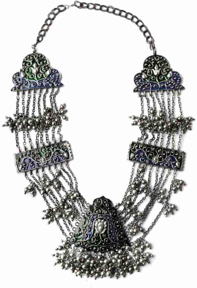 TJORI Himachali Brass And Enamel Necklace Silver Plated Brass Necklace Price in India Buy TJORI Himachali Brass And Enamel Necklace Silver Plated Brass Necklace Online at Best Prices in India