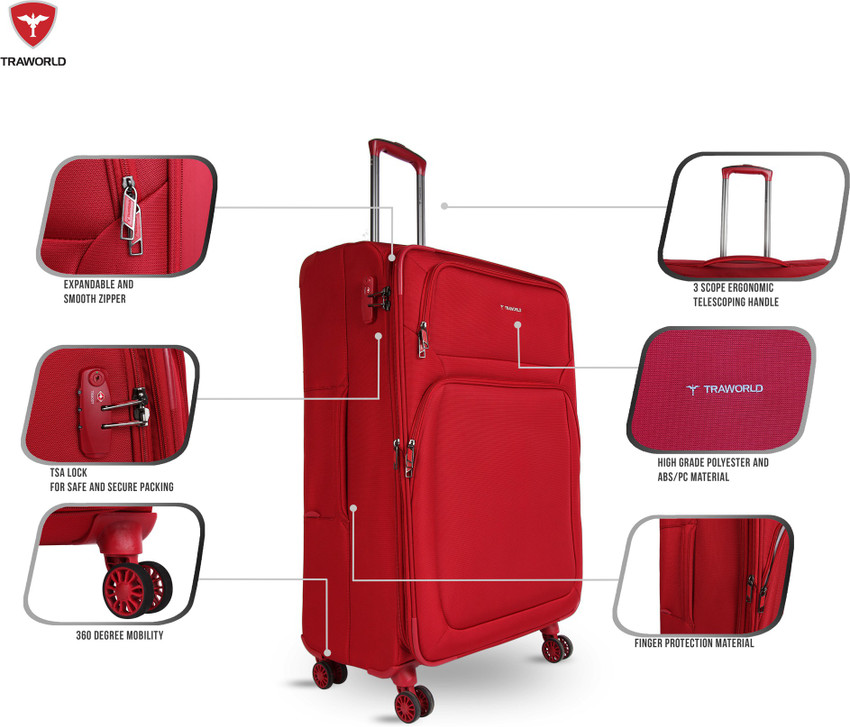Traworld Denmark Expandable Check in Suitcase 28 inch Red