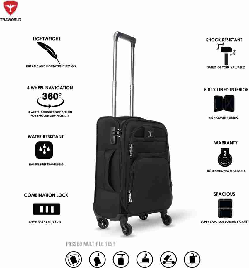 Traworld Victor Expandable Cabin Suitcase 4 Wheels 20 inch Black Price in India Flipkart