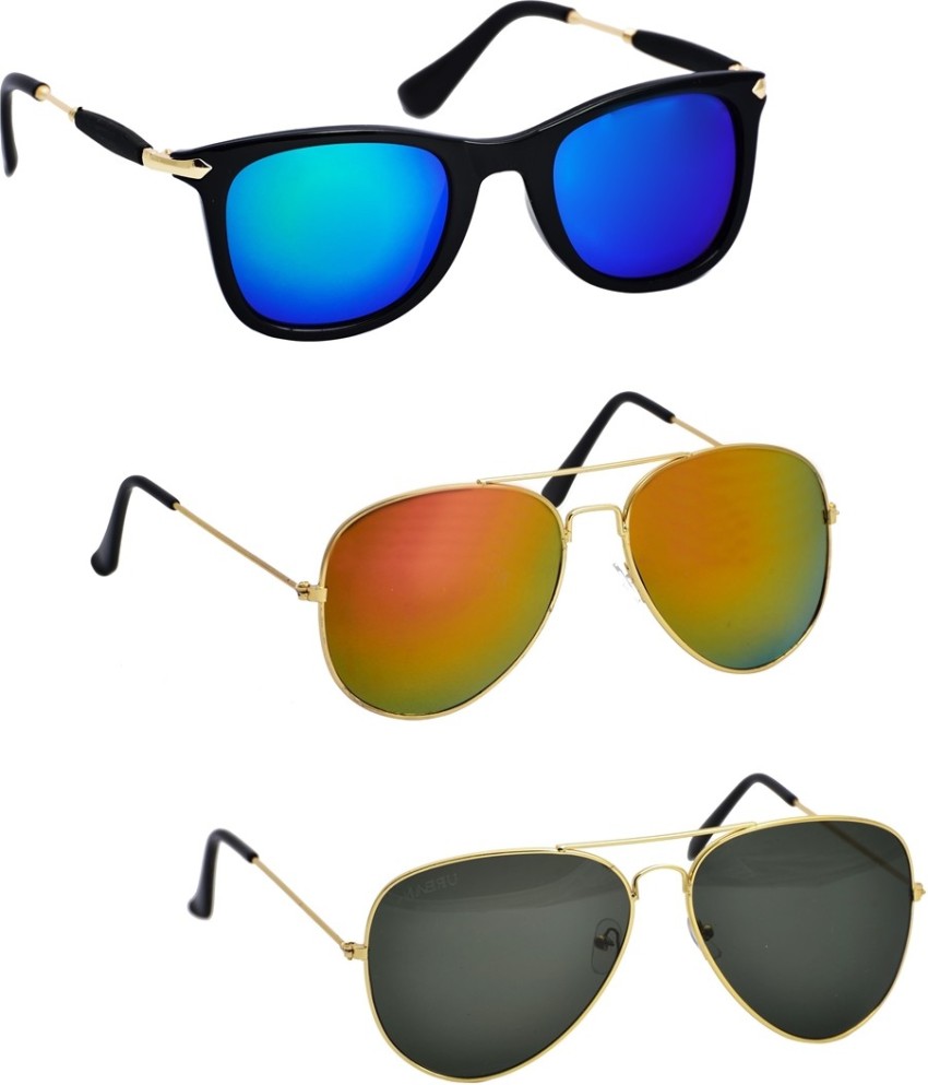 NAYANJYOTI® Unisex UV Protection Aviator Black Frame Black Glass Sunglasses  & Kabir Singh Green Sunglasses With Case- Pack of 2