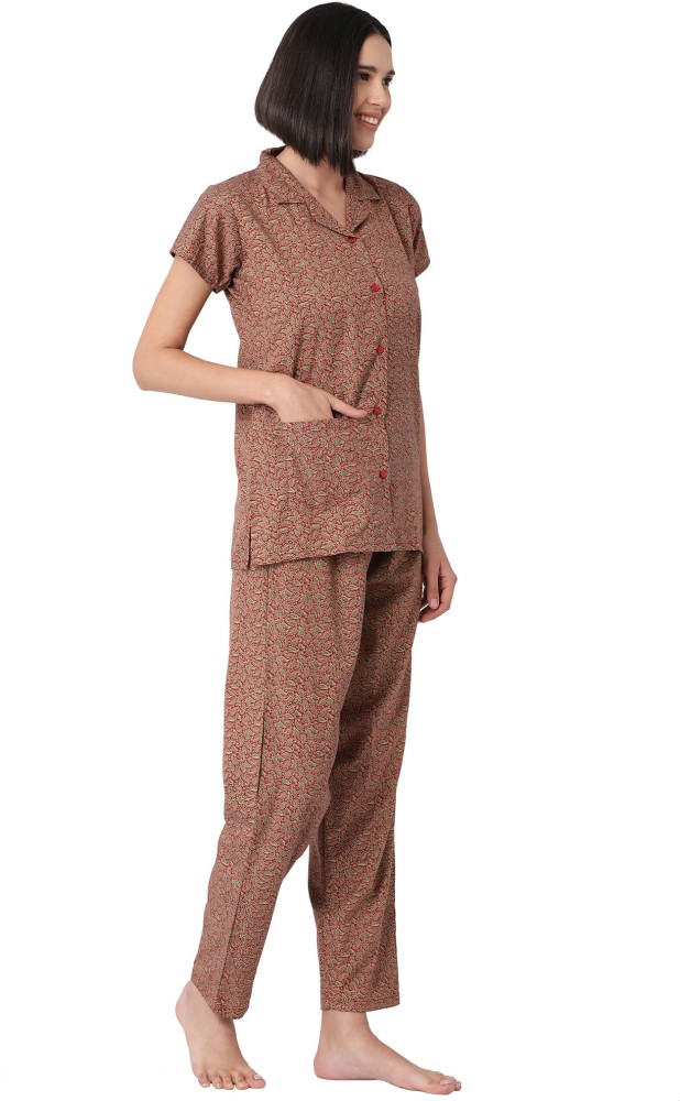 Buy Goldstroms Women Printed Brown Night Suit Set Online at