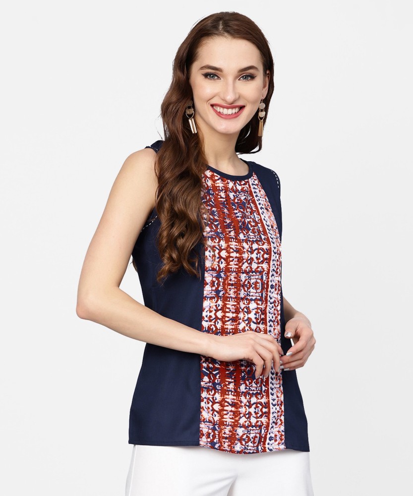 Jaipur Kurti Casual No Sleeve Printed Women Multicolor Top - Buy