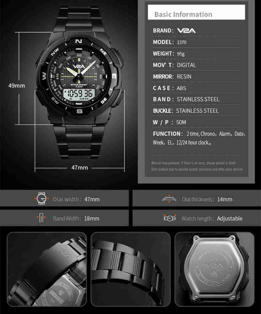 Black stainless best sale steel digital watch