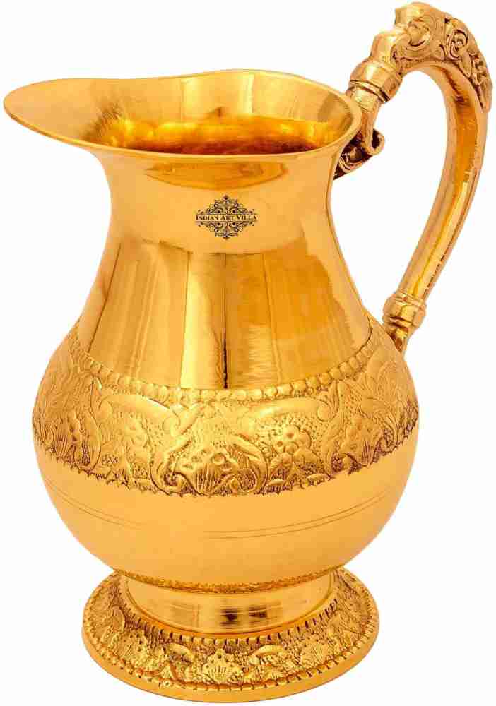 INDIAN ART VILLA Brass Handmade Lining Design Jug Pitcher Serving