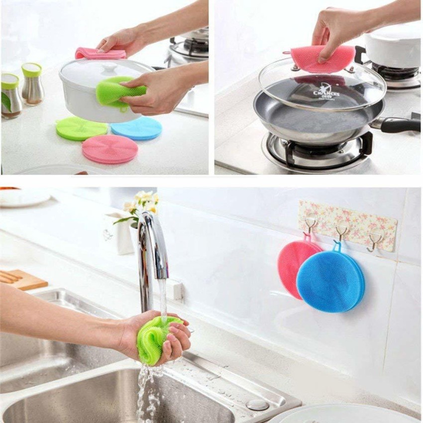 3Pcs Silicone Dish Washing Sponge Scrubber Kitchen Cleaning