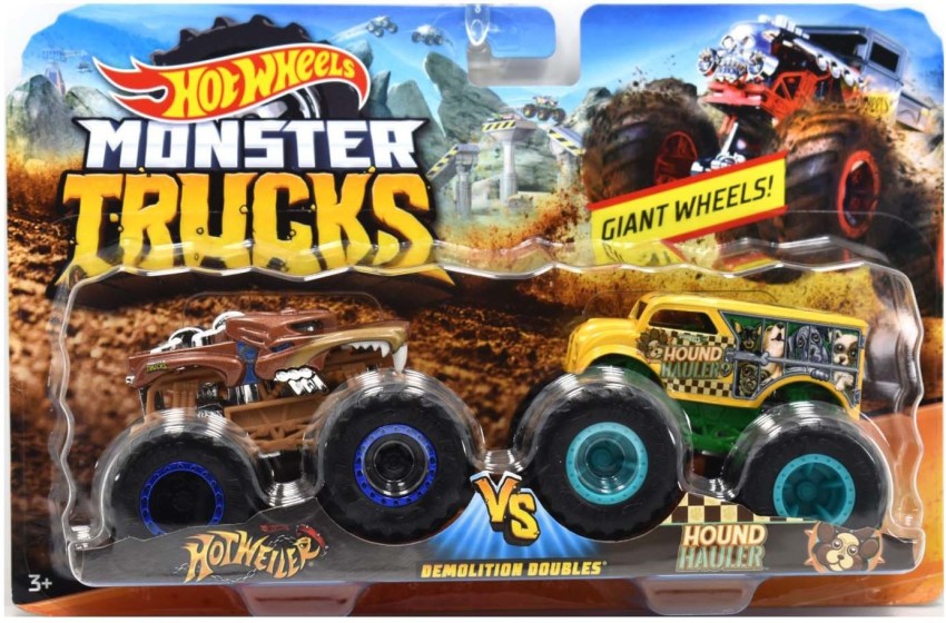 Hot Wheels Monster Trucks 1:64 Demolition Doubles 2-Pk - Hotweiler Vs Hound  Hauler