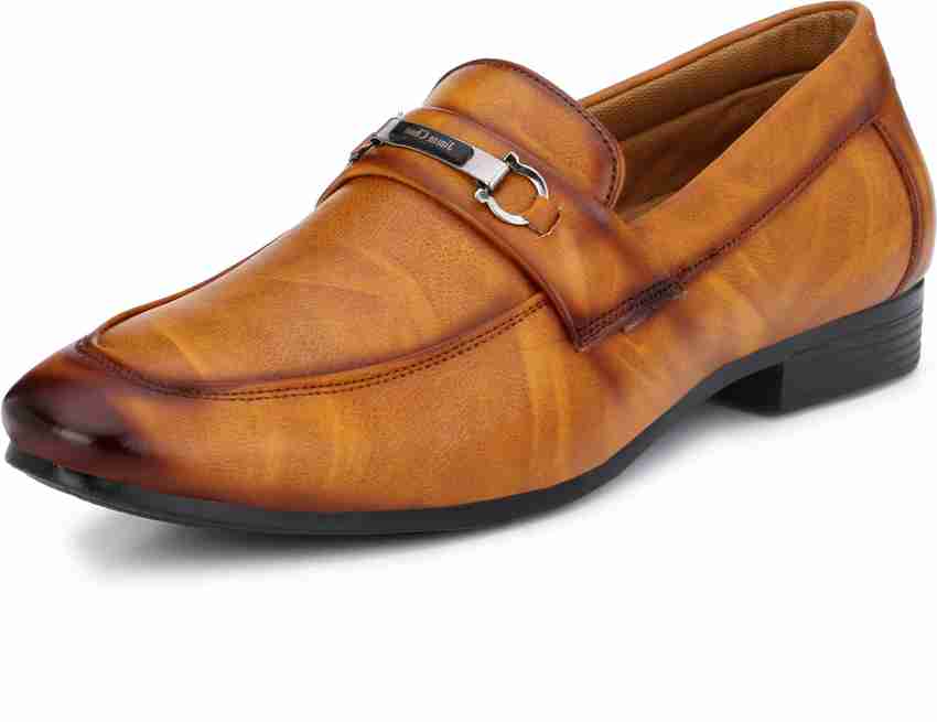Shoe Island Designer Slip On Nappa Leather Tan Brown Slip On Office Party Ethnic Wear Formal Shoes Loafers For Men