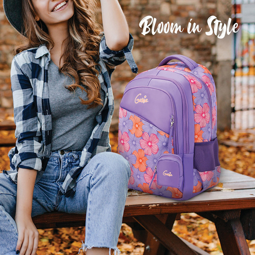 Flipkart Genie Florid Purple 16 inch Backpack Waterproof School Bag School Bag