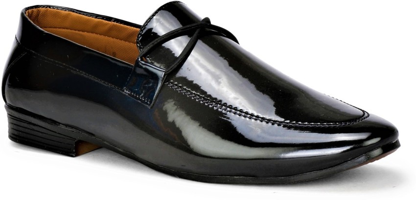 Black shining hot sale loafers