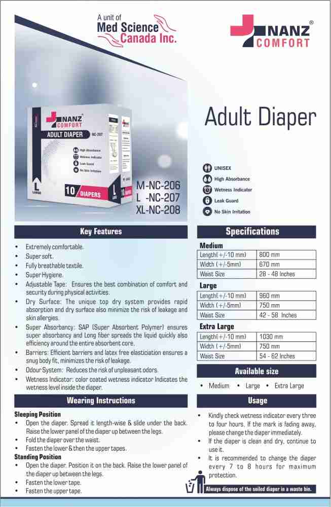 Dignity Magna Adult Diapers Tape Style - 10 Count (Extra Large) with Extra  Absorbent Core, Wetness Indicator, Waist Size 48 - 57, 10 Pcs/Pack (Pack  of 1) : : Health & Personal Care
