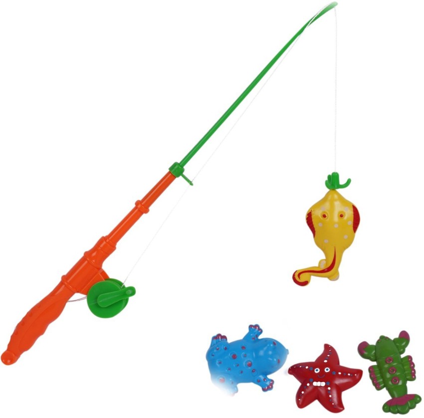 AutoVHPR Fish Catching Toy with Small Fish Rod Stick and 4 Toy Sea