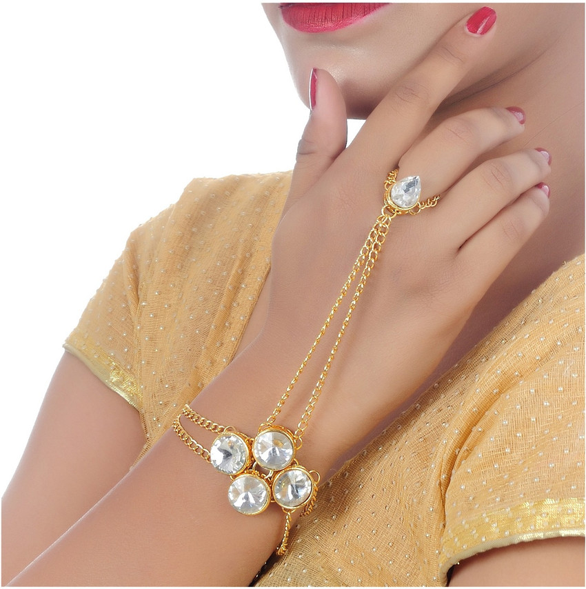 Lucky Jewellery Alloy Cubic Zirconia Gold plated Ring Bracelet