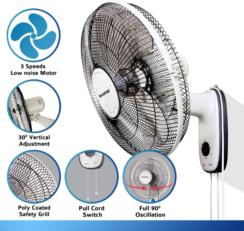 CASTOR WF1698 Wall Fan 3 Leaf 406mm High Speed Black and Ivory