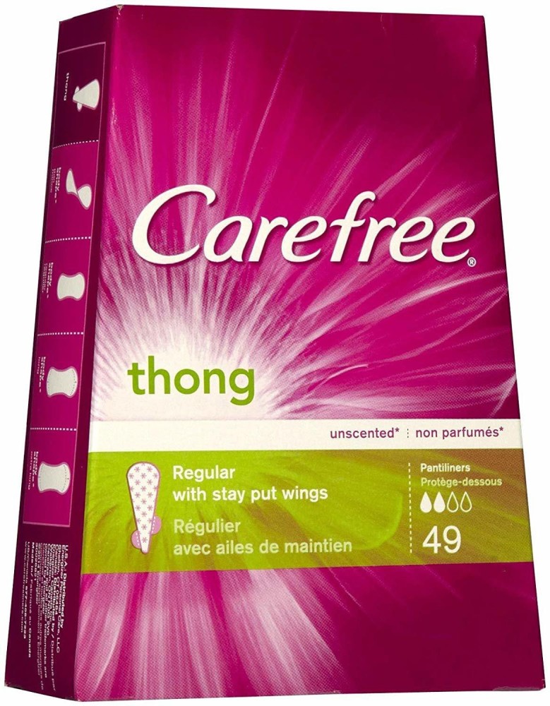 Carefree Acti-Fresh Thong Panty Liner Unscented, Regular, 49ct (Pack of 4)