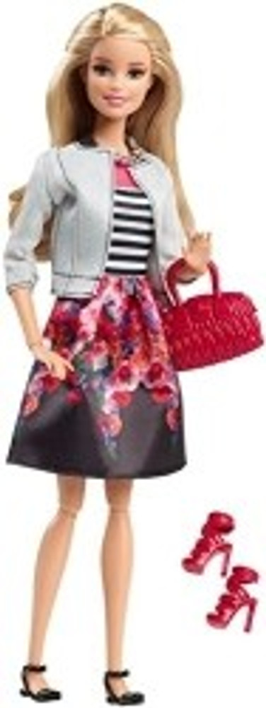 BARBIE Style Doll White Jacket Black Floral Print Skirt Style