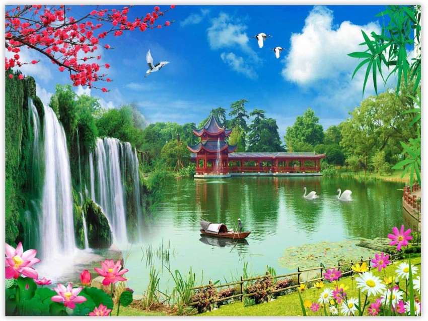 Exclusive AZOHP2725 House Lake Boy Fishing Art Full HD Poster Latest Best  New 3D Look Beautiful Paper Print - Abstract, Nature posters in India - Buy  art, film, design, movie, music, nature