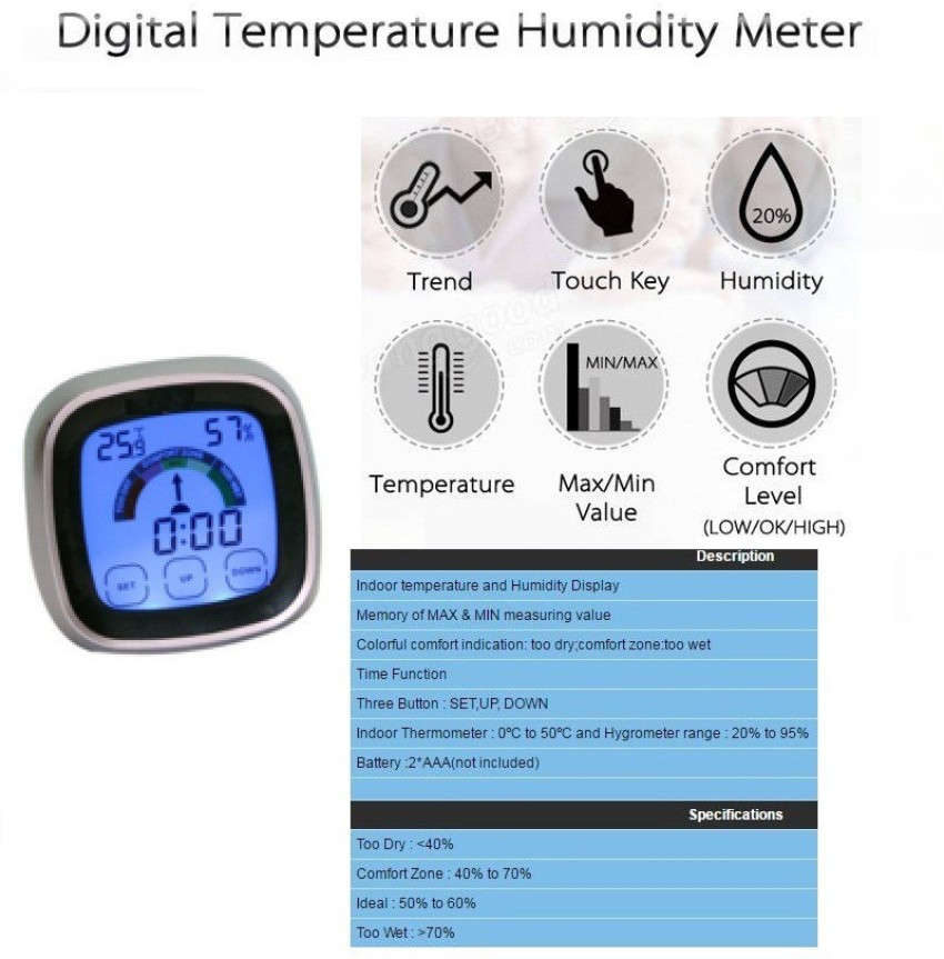 FreshDcart Measurement Room Temperature Device Meter Humidity Monitor HTC-1  Incubator with Rest Stand and Accurate Indoor LCD Thermometer Display 