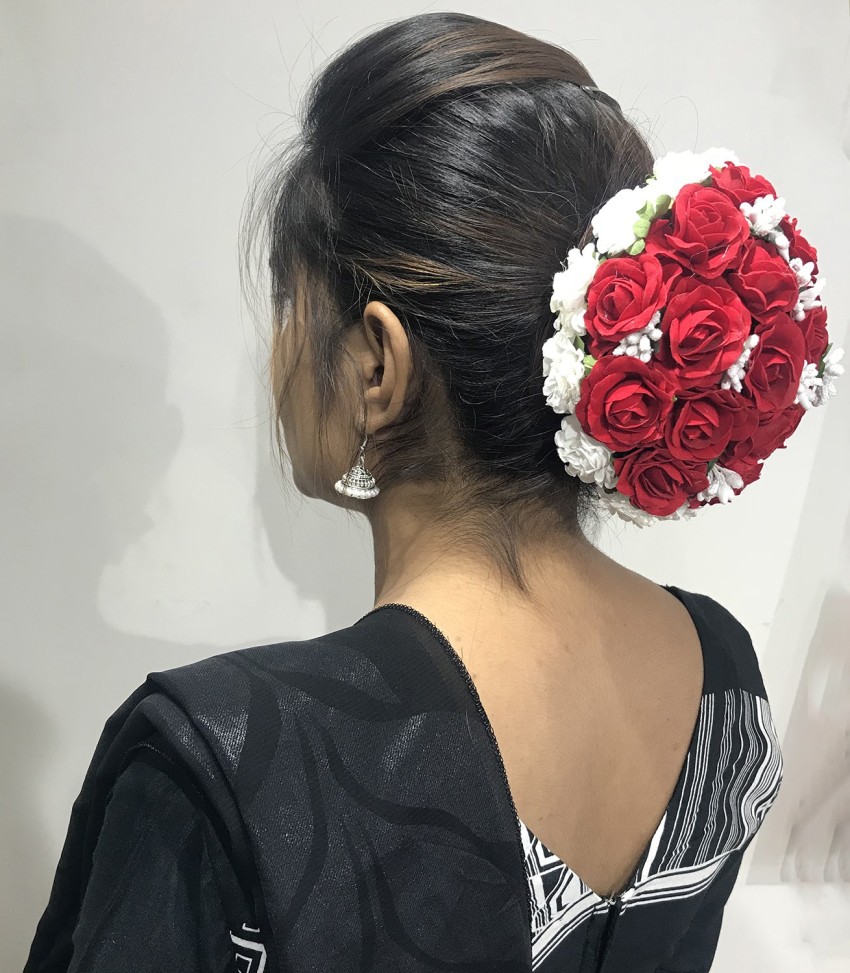 White Pink Floral Hair Bun Gajra Reusable Flower Jewelry for Wedding Bridal  Juda for Bride Indian Floral Bun Bollywood Style Classical Dance -  SakhiSaheli