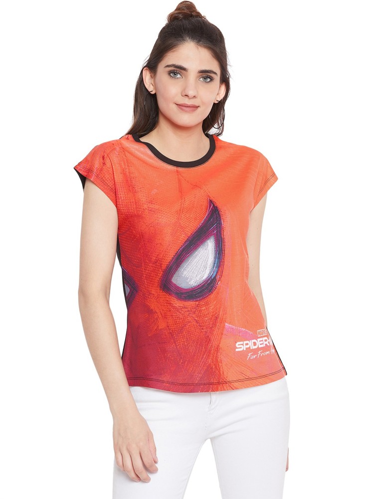 Spiderman Casual Cap Sleeve Printed Women Multicolor Top - Buy