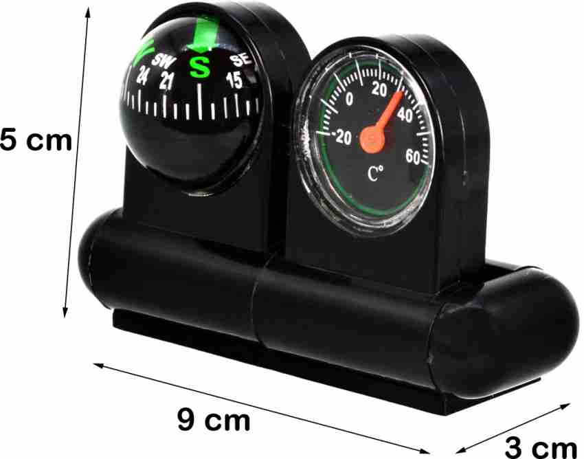 Black Outdoor 2-in-1 Car Thermometer & Compass Dashboard Ornament