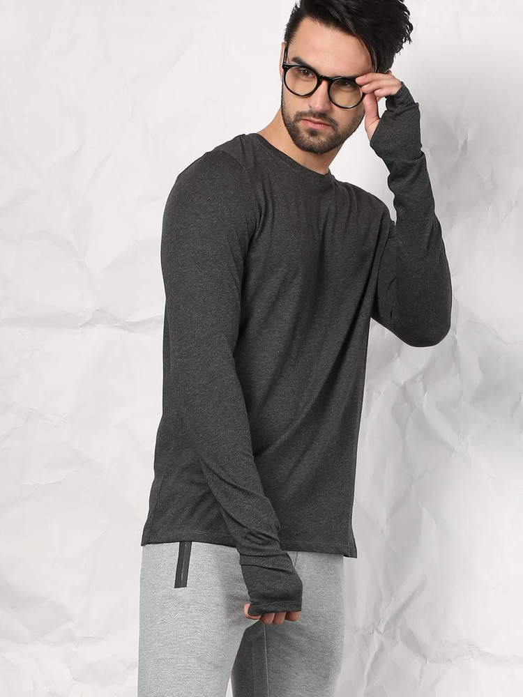 SKULT by Shahid Kapoor Solid Men Round Neck Grey T Shirt Buy