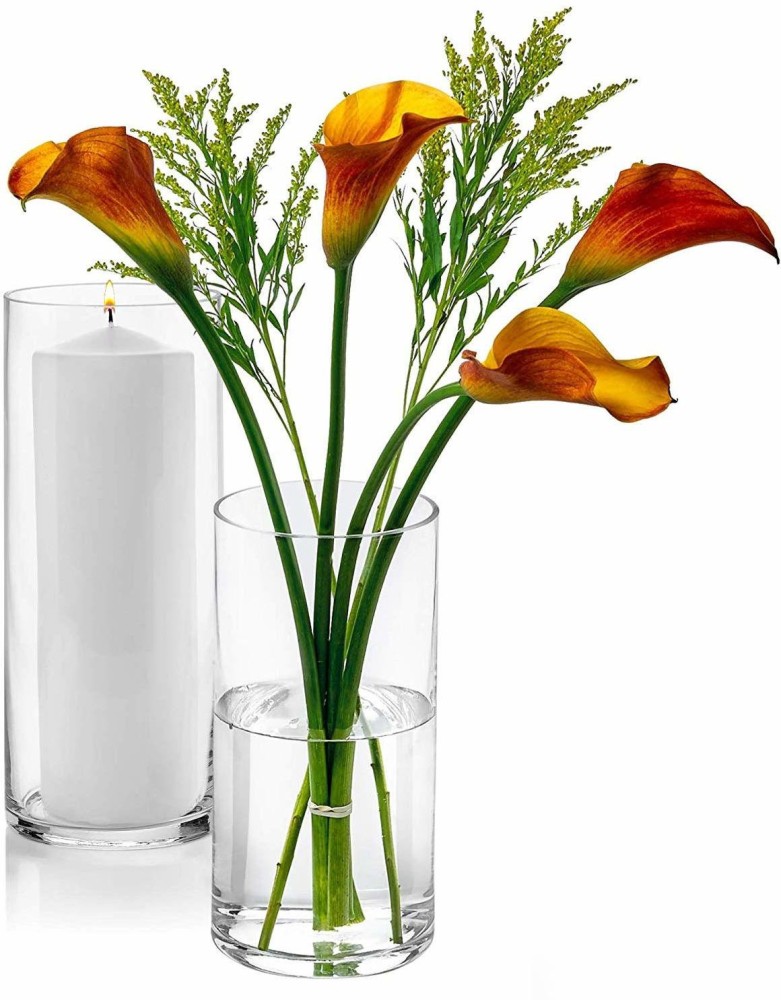 2 Clear Tall Square Cylinder Glass Flower Vases Table Centerpieces