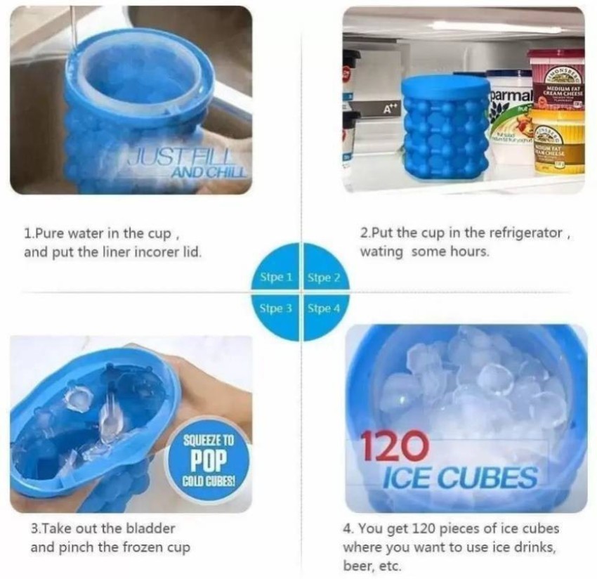 Silicone Ice Bucket , Space Saving New 3D Ice Cubes Maker Bucket(2 in 1) ,  Ice Cube Mold Ice Trays, Ice Maker Bucket with Lid, BPA Free for Frozen