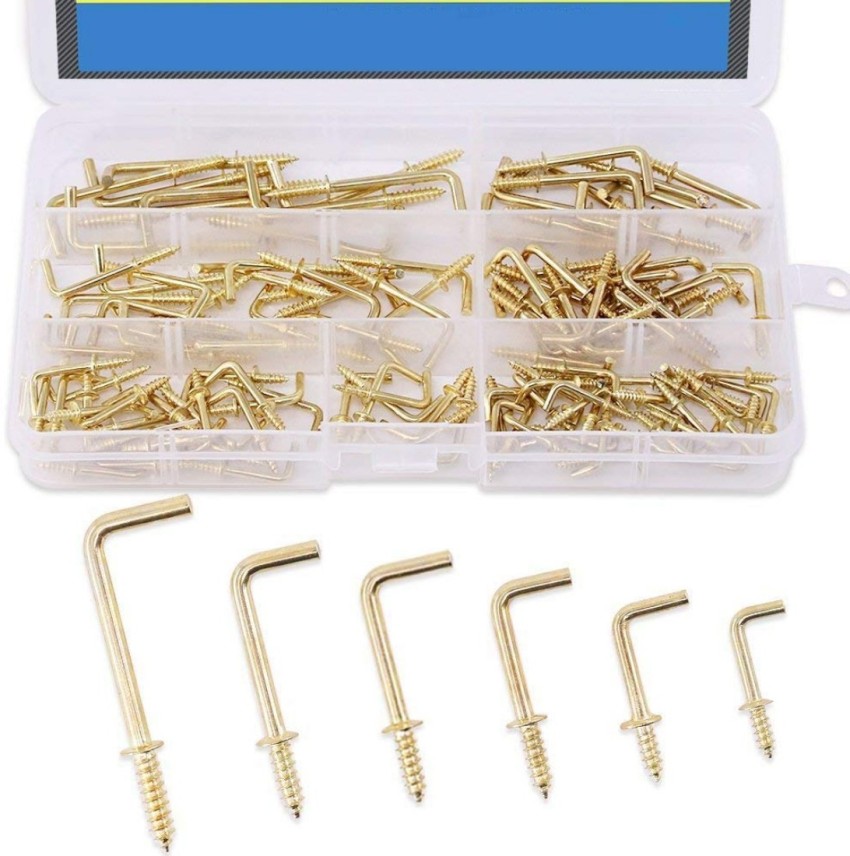 DIY Crafts 6 Different Sizes Brass Plated Square Hooks Lag Thread