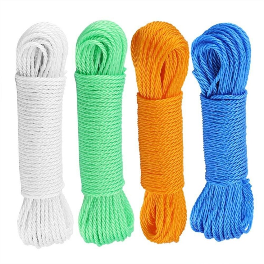 Cloth Line For Drying clothes, Nylon Braided Cotton Rope, 20 Mtr, Pack of  2, Assorted color