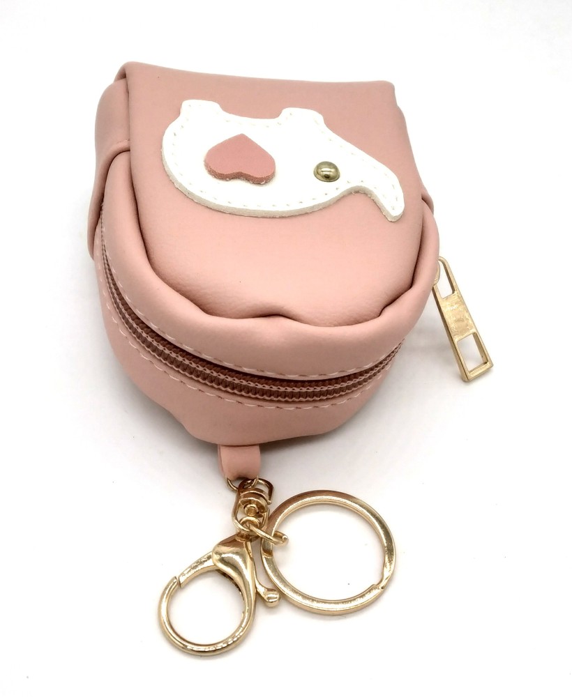 Women Girls Real Leather Small Round Keyring Coin Mini Small Items