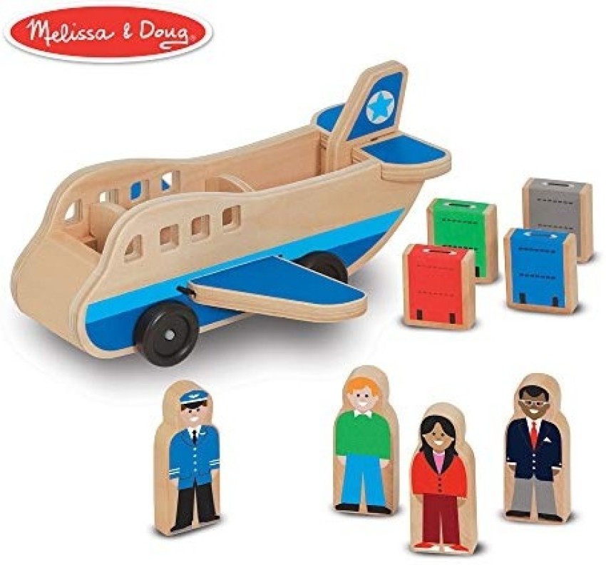 Melissa & Doug Wooden Airplane Play Set with 4 Play Figures and 4 Suitcases, Multicolor