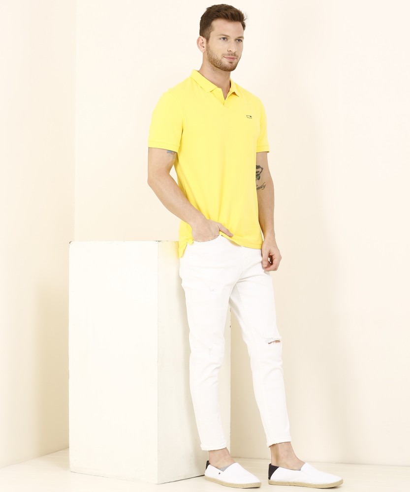 Lv Creation Solid Men Polo Neck Yellow T-shirt