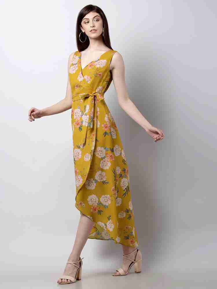FABALLEY Women Wrap Yellow Dress Buy FABALLEY Women Wrap Yellow