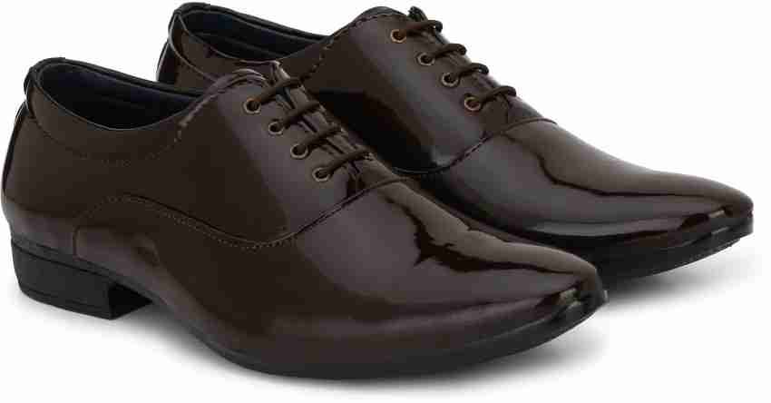 Shoe Island Premium Oxford Patent Leather Coffee Brown Shining 