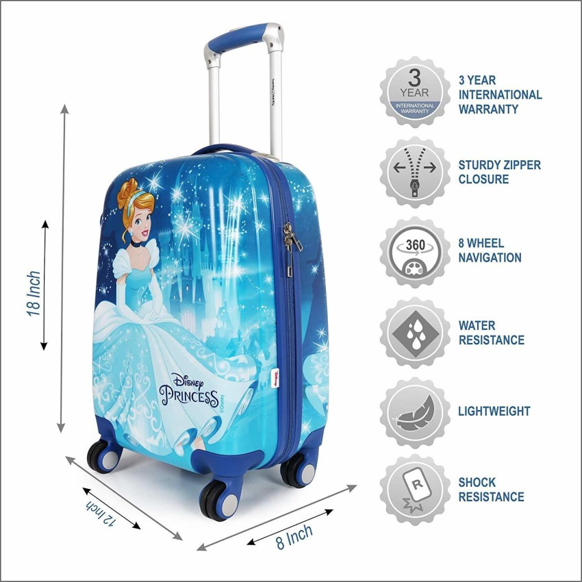 DISNEY Cinderella Blue Polycarbonate Kids Hard Luggage Trolley/Travel/Tourist/International  Cabin Suitcase 4 Wheels - 18 inch Blue - Price in India