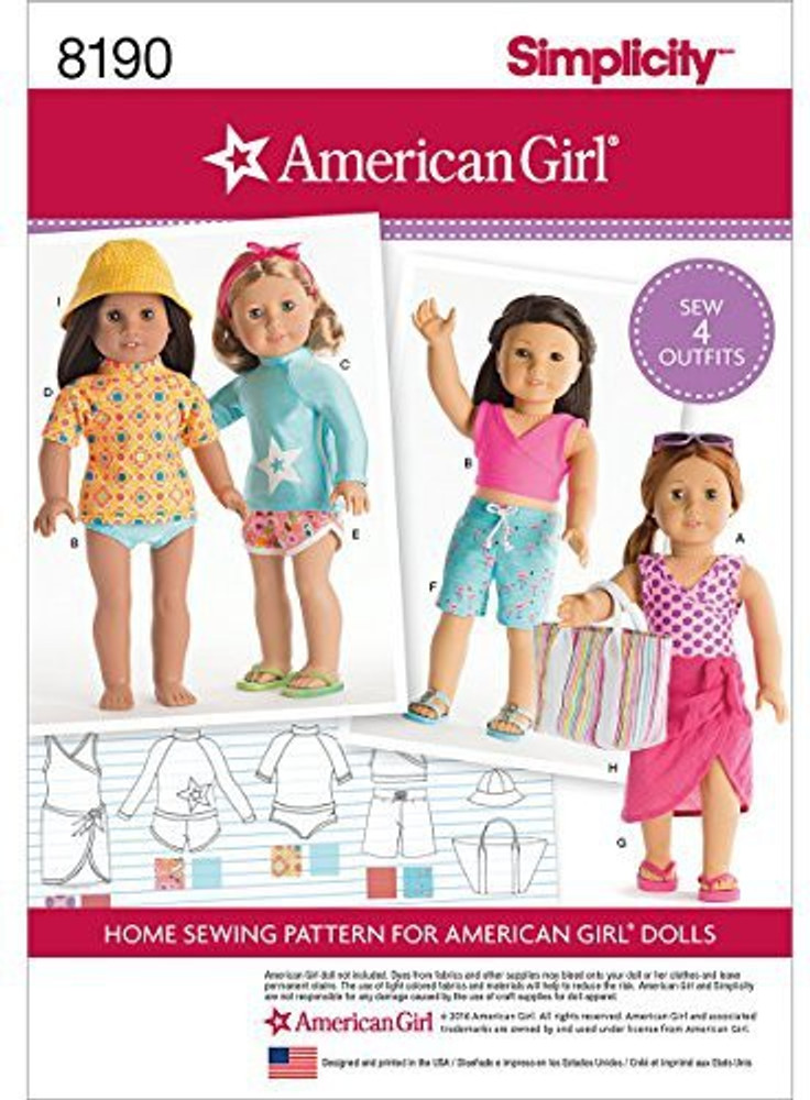 Simplicity Pattern 8190 American Girl Clothes for 18 Doll OS ONE