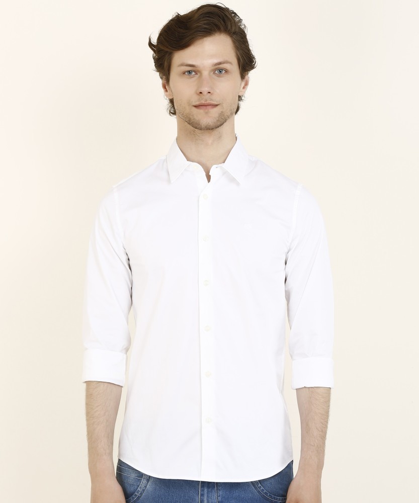 Men White Slim Fit Solid Full Sleeves Casual Shirt