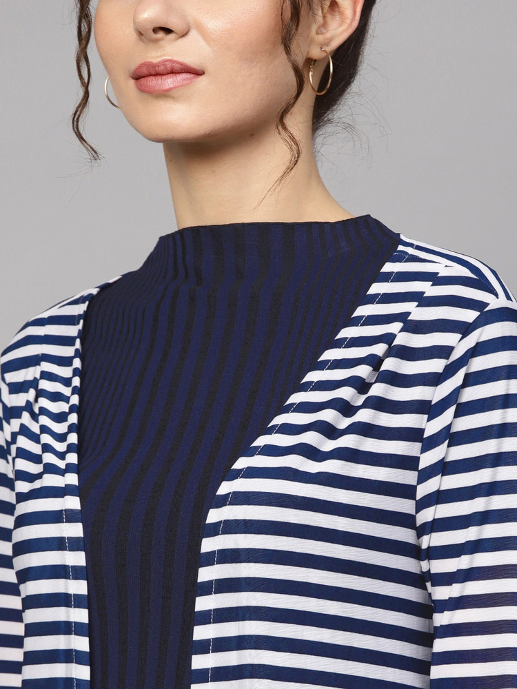 Blue and white striped shrug top