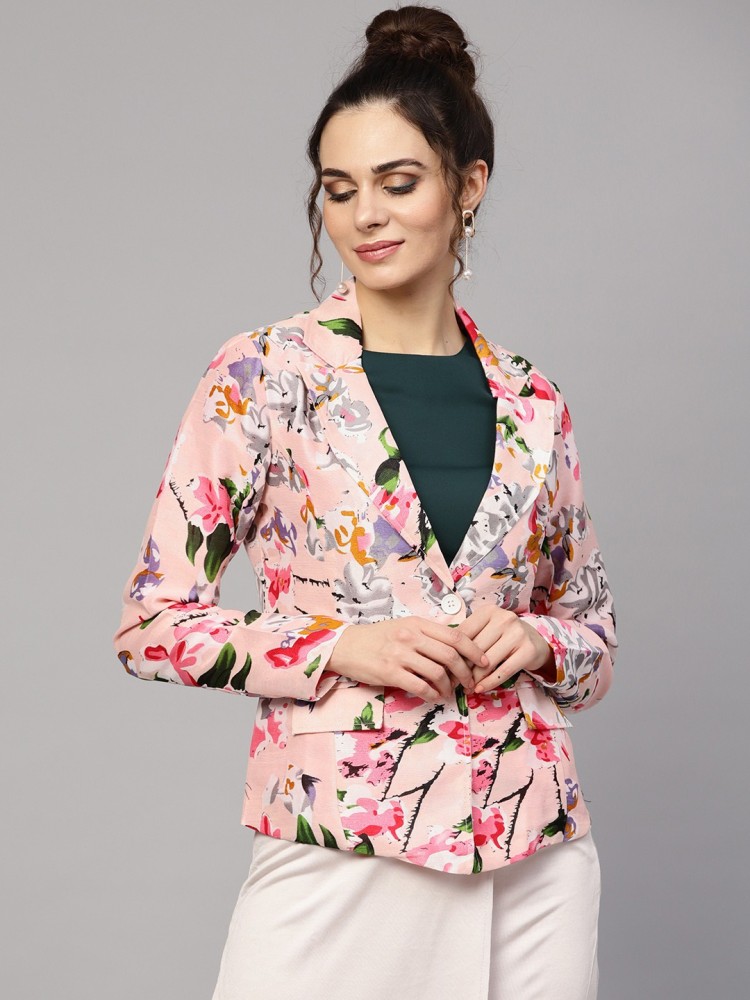 Buy FEATHER-DETAIL PINK SINGLE-BREASTED BLAZER for Women Online in India