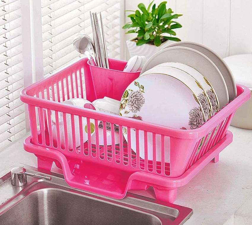 Dish Rack Drainer Washing Basket (Pink)